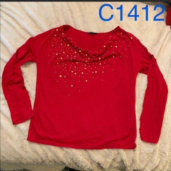 š3/$20 CHAUSāSport Womens Size Smallā Red blouse studs S AOF-B - Picture 3 of 6